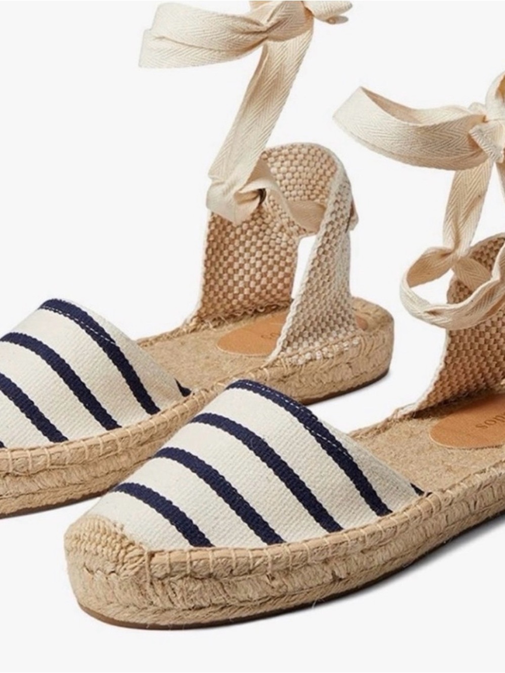 Soludos Navy & Cream Striped Espadrille Ankle-Tie Sandals